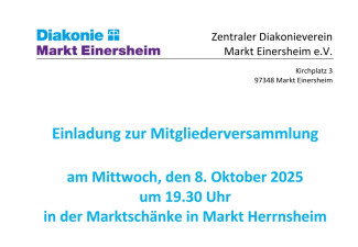 Einladung zur Mitgliederversammlung Zentraler Diakonieverein Markt Einersheim e.V. 