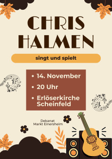 Konzert mit Chris Halmen am 14. November 2025 um 20 Uhr in der Erlöserkirche Scheinfeld